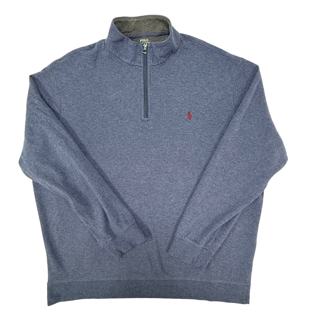 Polo Ralph Lauren Mens XXL Blue Heather 1/4 Zip Pullover Sweater Red Pony Logo